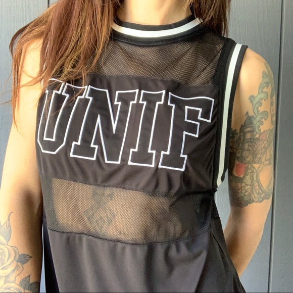 Unif black mesh jersey dress/tunic Sz M - Picture 2 of 8